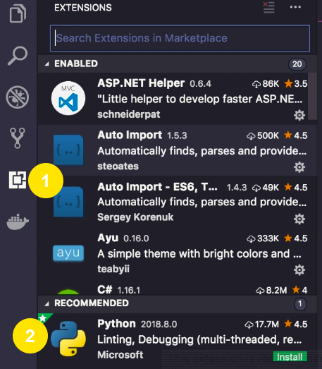 Python Extensions tab